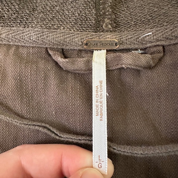 Free People Womens sz Large Brentwood Hooded Cardigan Jacket Olive Green Cotton - Picture 14 of 14